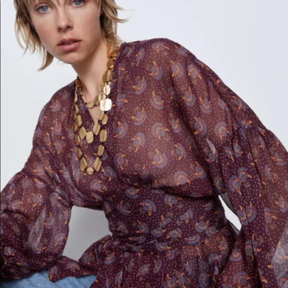 Zara sheer maroon top. NWOT - Picture 5 of 7